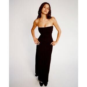 Oddli The First Date Dress, Strapless Bodycon Maxi Dress in Black, Size Large